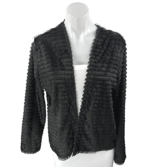 H&M Sweaters - Divided by H&M Black Faux Fur Ribbed Tiered Open Cardigan Sweater Top Size M